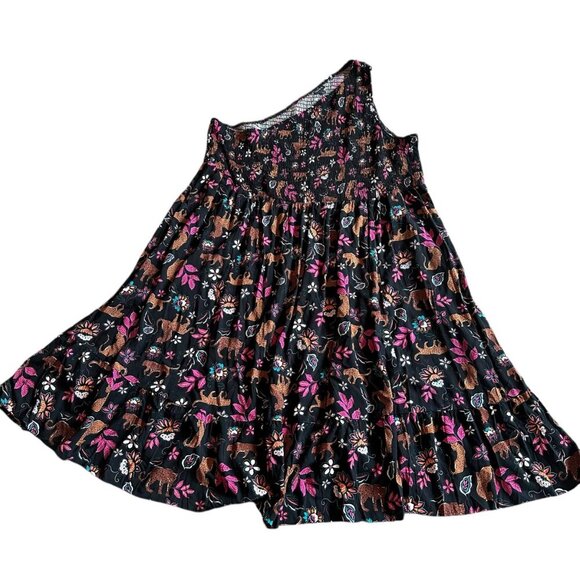 Torrid Midi Challis One-Shoulder Dress Leopard Floral Print Stretch Size 5X - Picture 2 of 11